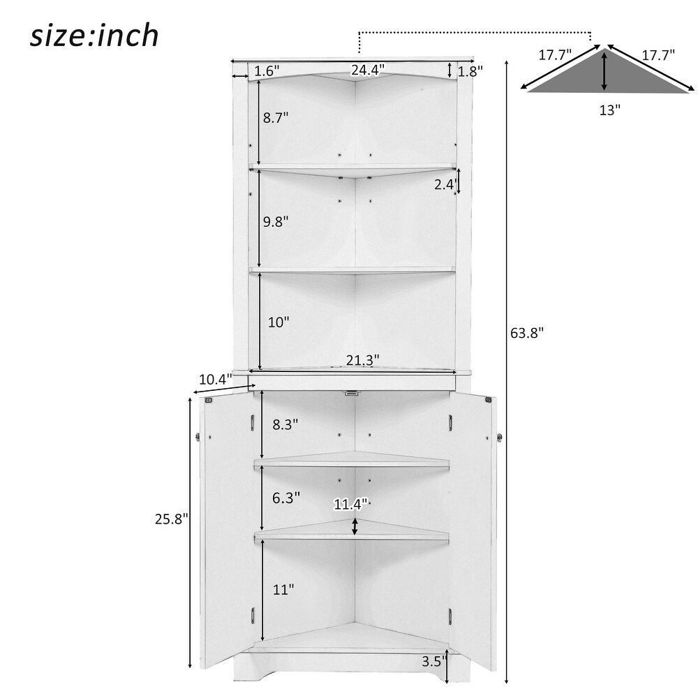 Bathroom Storage Corner Cabinet with Adjustable Shelves and Doors  Multi Functional Tall Storage Cabinet