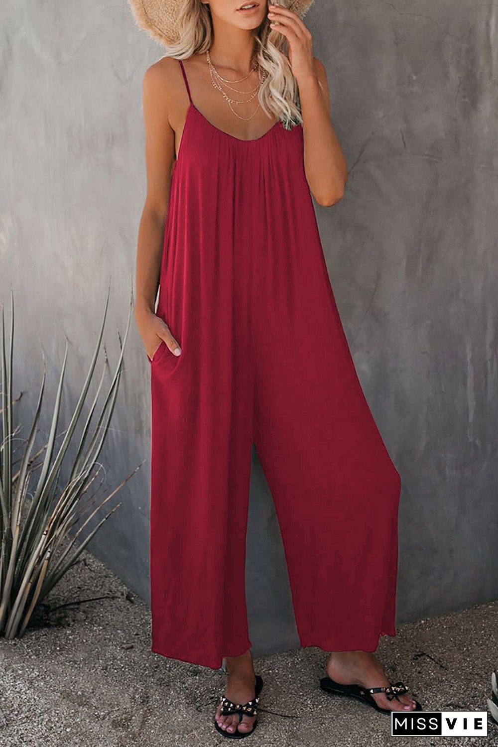 Strap Jumpsuit Women's New Solid Color Pocket Casual Jumpsuit