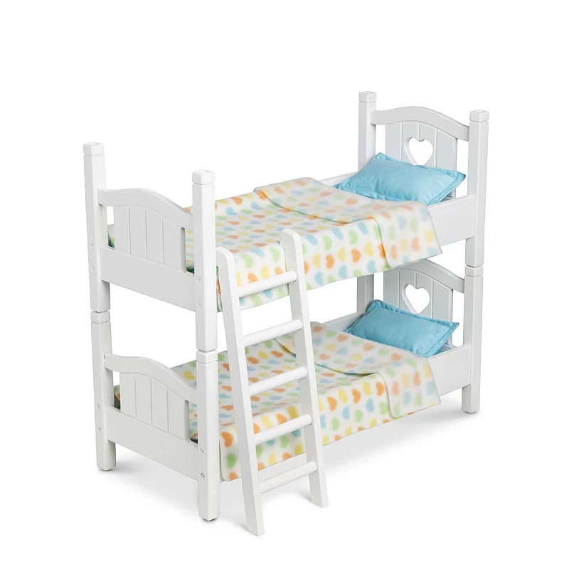 Melissa and Doug Mine to Love Wooden Play Bunk Bed for Dolls， Stuffed Animals - White