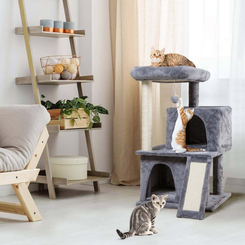 COZIWOW 67 in. and 34 in. H Multi-Level Cat Tree with Kitten Activity Center Plush Perch CW12W5225MS