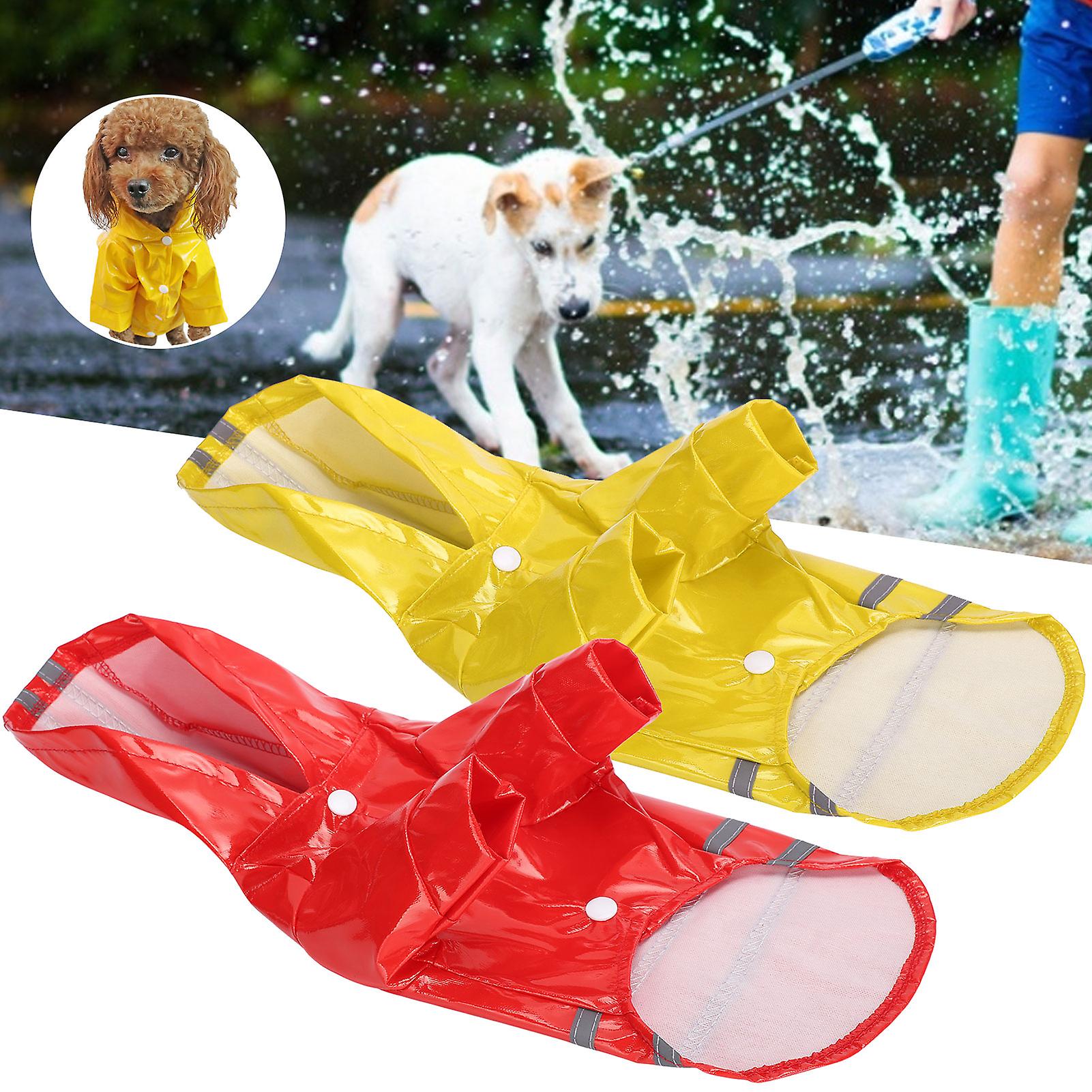 2pcs Dog Raincoat Waterproof Windproof Dog Hooded Coats With Safety Reflective Stripe  Dog Rainwear For Wet Rain Weather[medium-red+yellow]