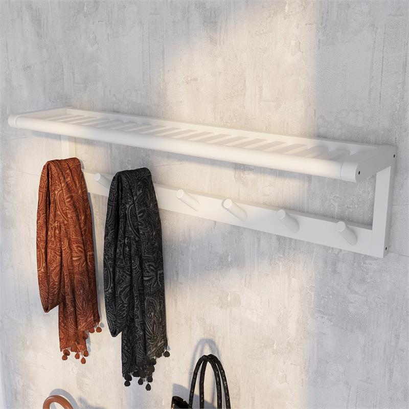 New Ridge Home Goods Abingdon Wood Large Peg Coat Rack with Shelf in White