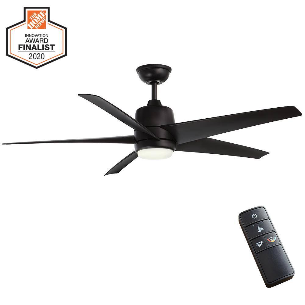 Hampton Bay Mena 54 in. White Color Changing Integrated LED IndoorOutdoor Matte Black Ceiling Fan with Light Kit and Remote Control 99919