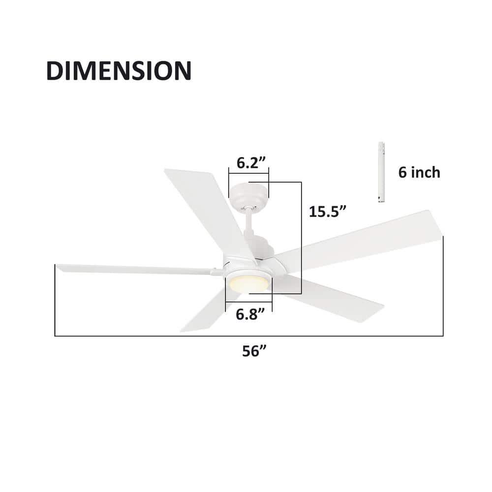 CARRO Aspen 56 in Dimmable LED IndoorOutdoor White Smart Ceiling Fan with Light and Remote Works with AlexaGoogle Home