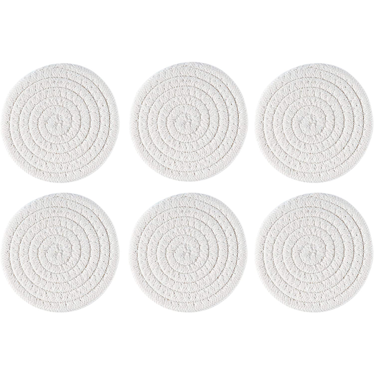 Semfri 6 Pcs Vintage Woven Coasters Handmade Coasters for Table Protection， White