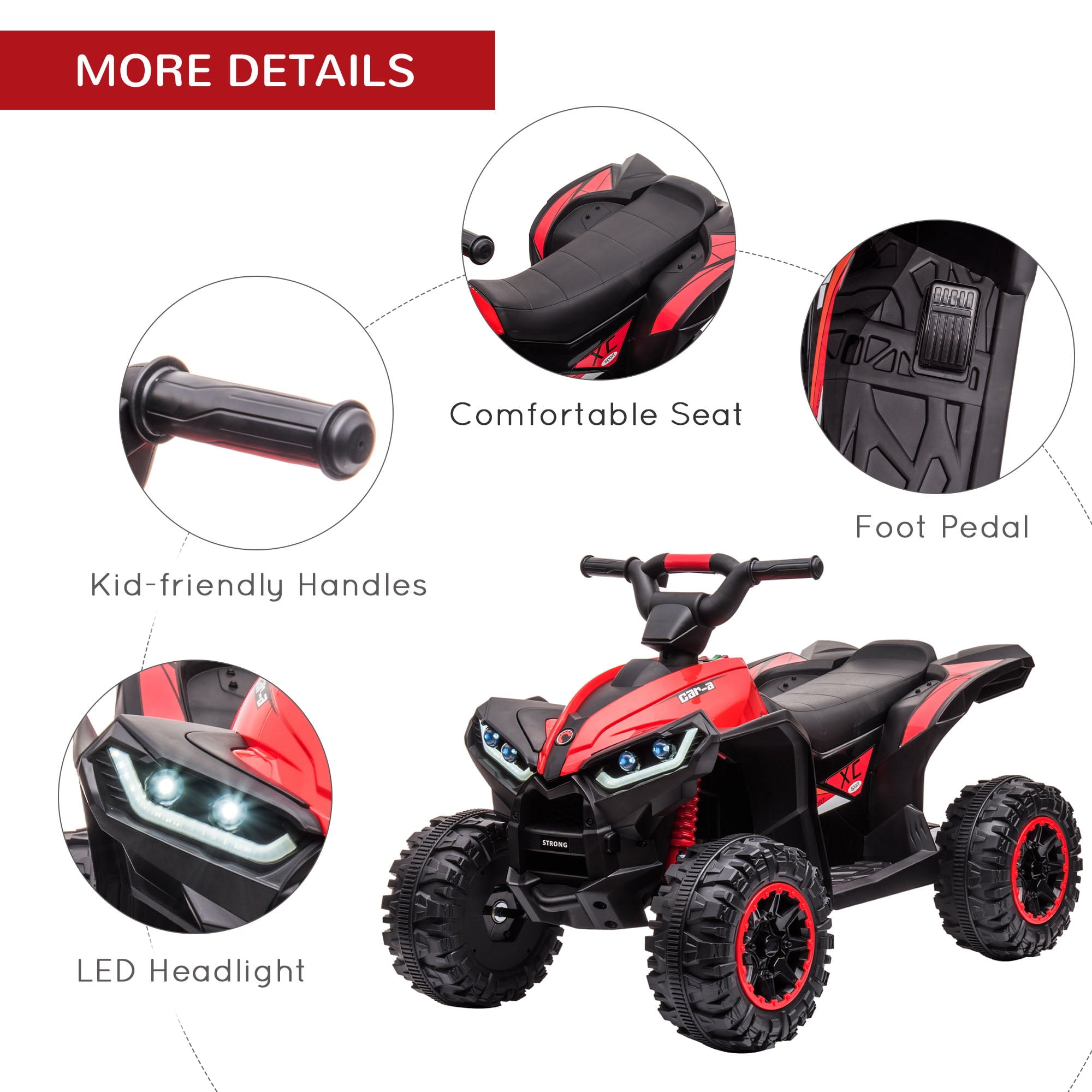 Aosom 12V Kids ATV Quad Car with Forward & Backward Function, Four Wheeler for Kids with Wear-Resistant Wheels, Music, Electric Ride-on ATV for Toddlers Ages 3-5 Years Old, Red