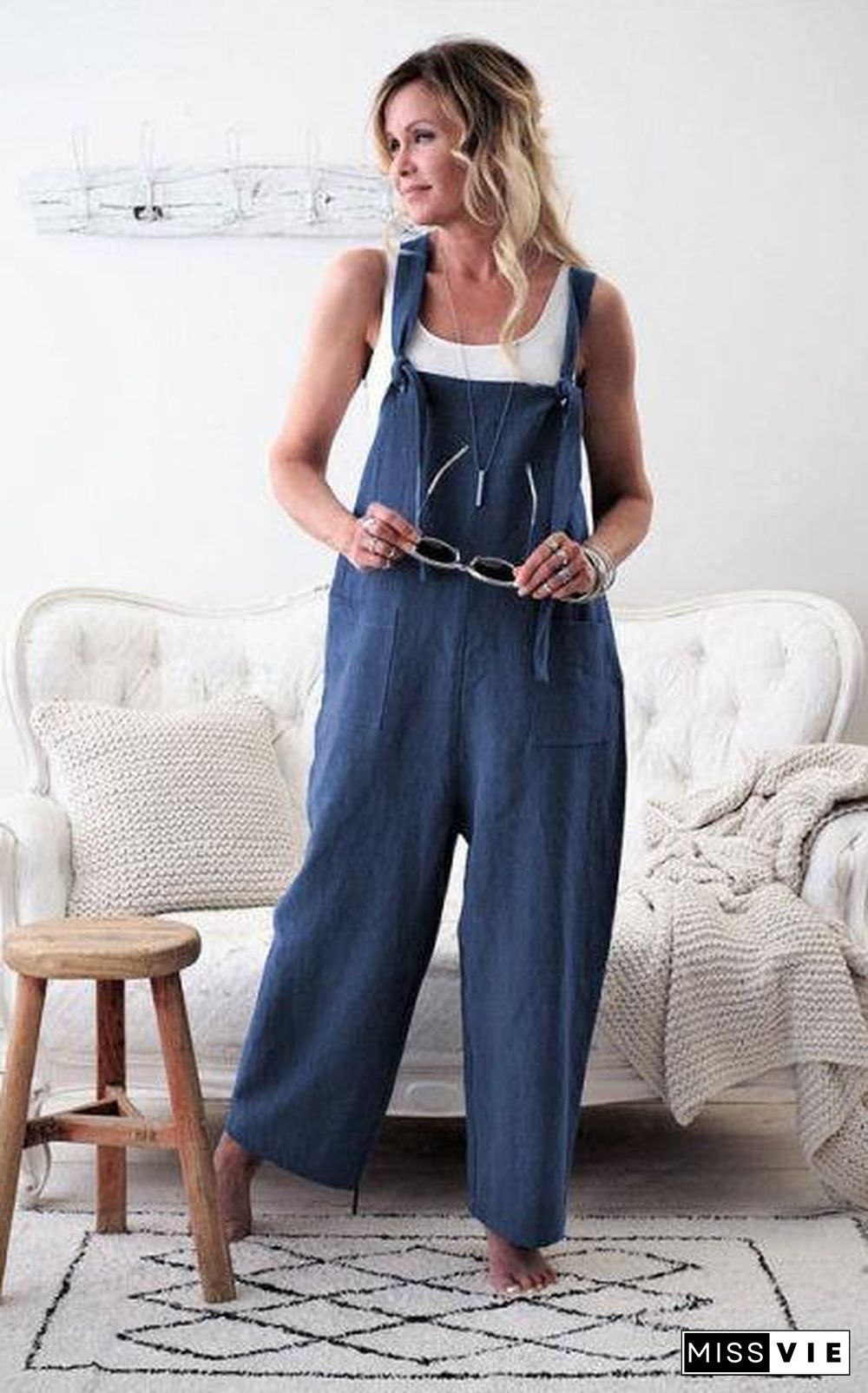 Female Casual Loose Cotton Long Jumpsuit