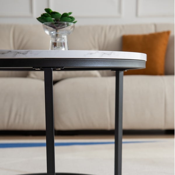 Modern Nesting Coffee Table， Metal Frame with Marble Color Top-23.6