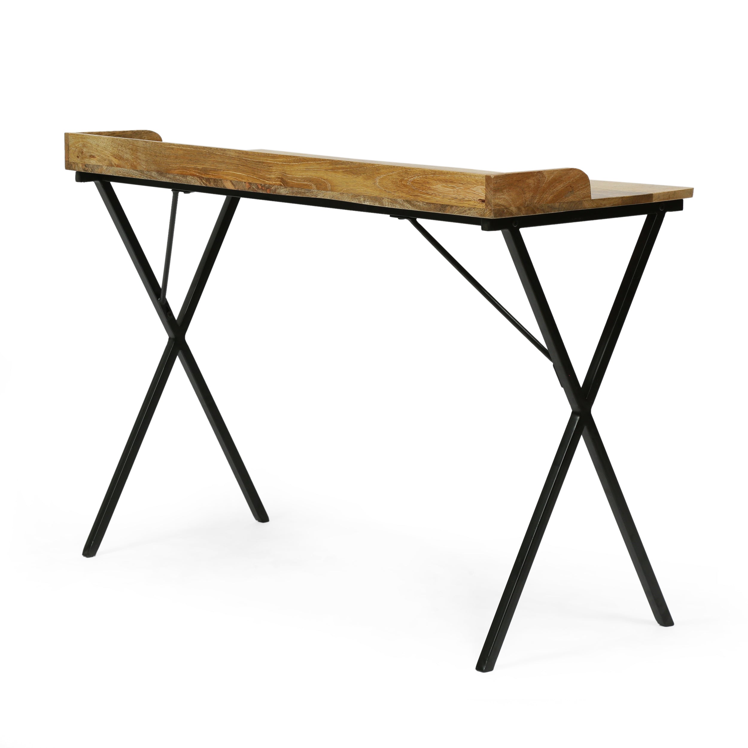 Bellbrook Modern Industrial Handmade Mango Wood Tray Top Console Table, Natural and Black