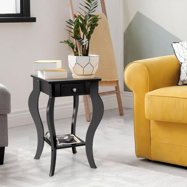 2-Tier End Table with Drawer and Shelf for Living Room Bedroom