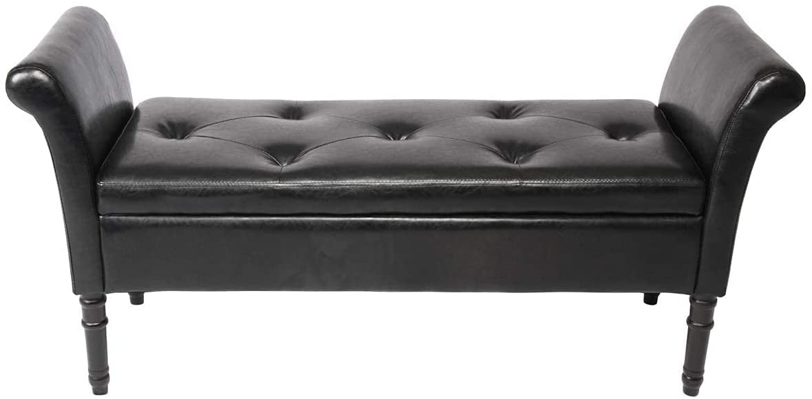 Andeworld Modern PU Leather Storage Ottoman Bench Tufted Bed Bench for Living Room Bedroom (PU Black)