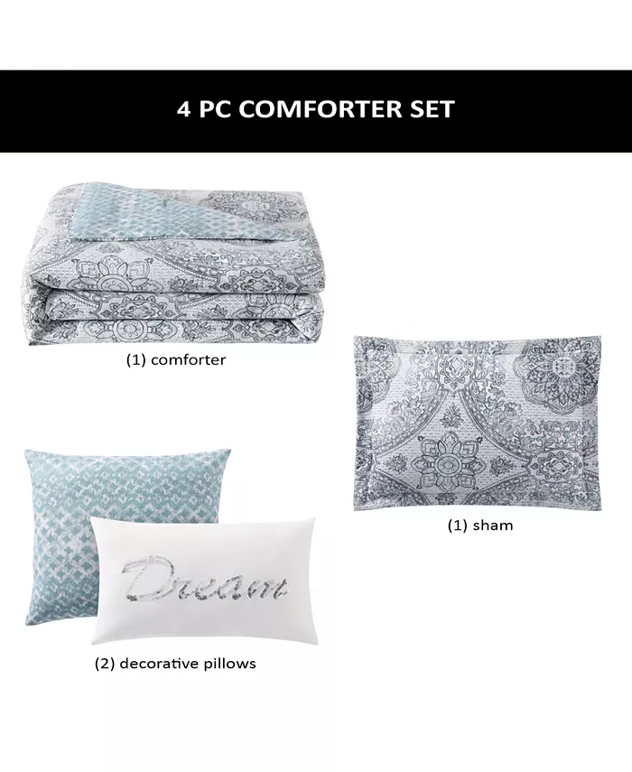 Macy's Boho Living Picadilly 4 Piece Reversible Comforter Set， Twin