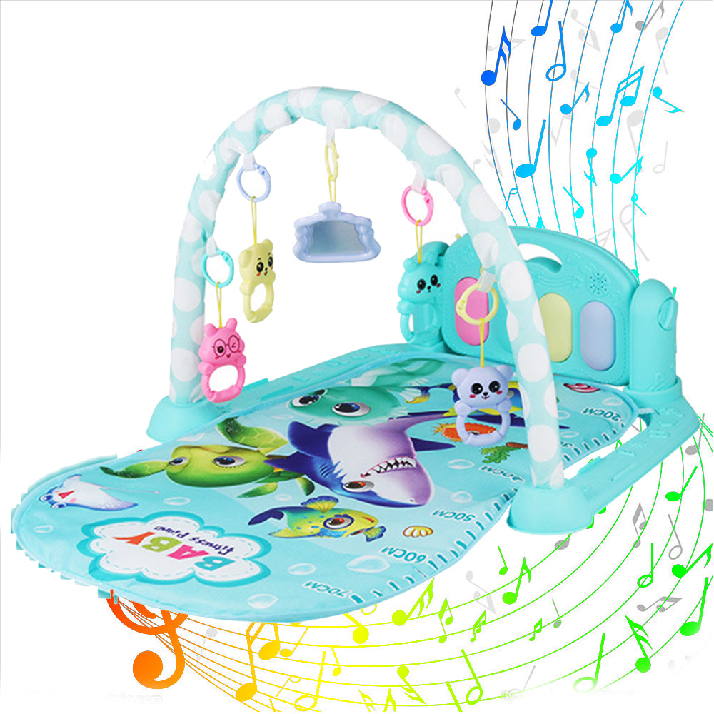 Baby Gym Play Mat 3 in 1 Fitness Music and Lights Fun Piano Activity Mat Infant Newborn Toys Girl Boy (Blue)