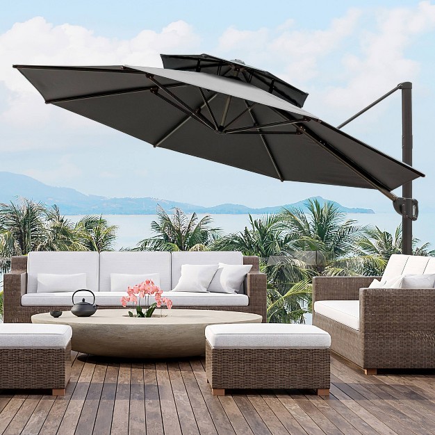 11 5 x27 Round Double top Cantilever Umbrella Aluminum Frame Uv resistant Polyester Adjustable Crank System Crestlive Products