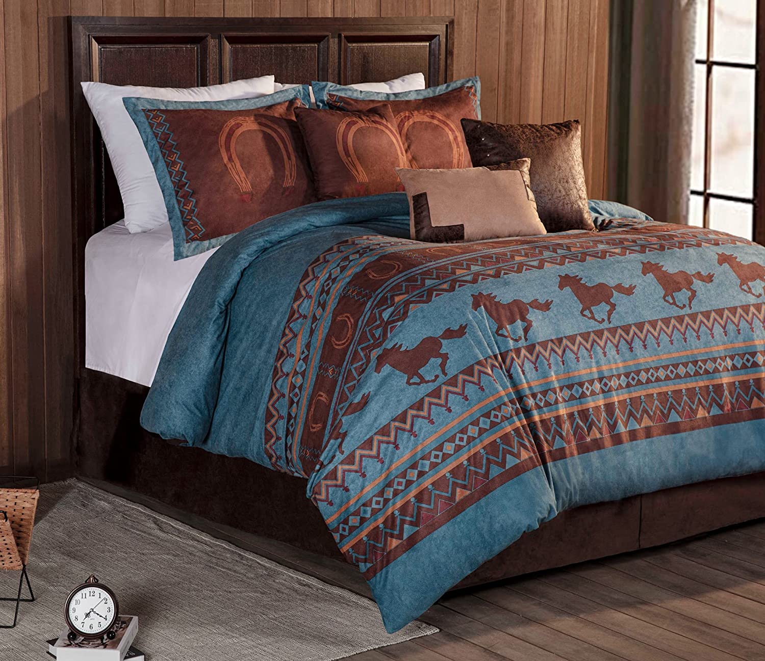 Chezmoi Collection Sedona 7-Piece Southwestern Wild Horses Microsuede Comforter Set