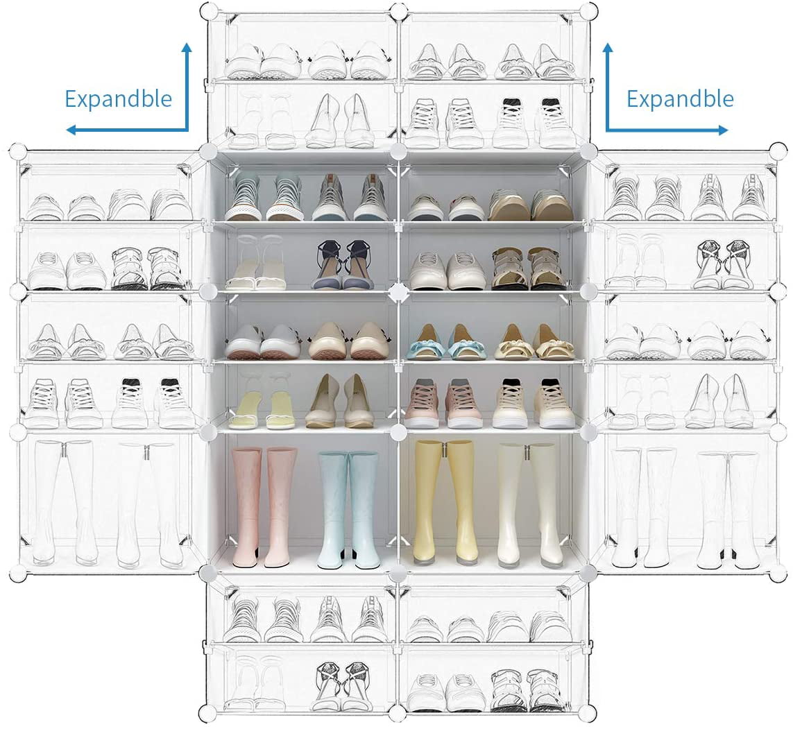 Portable Shoe Rack Organizer 8-Tier Portable 64 Pair Shoe Rack Organizer 32 Grids Tower Shelf Storage Cabinet Stand Expandable for Heels， Boots， Slippers， White