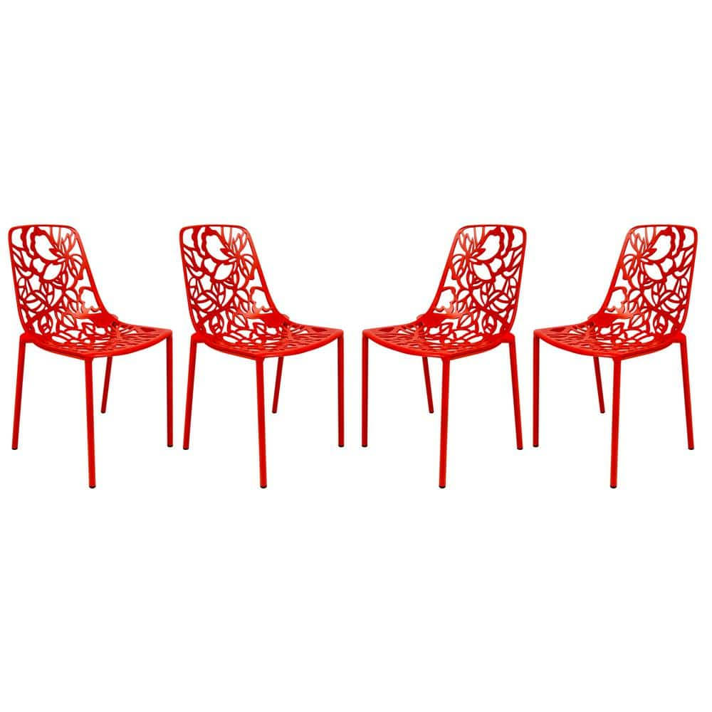 Leisuremod Red Devon Modern Outdoor Patio Stackable Aluminum Outdoor Dining Chair (Set of 4) DC23R4