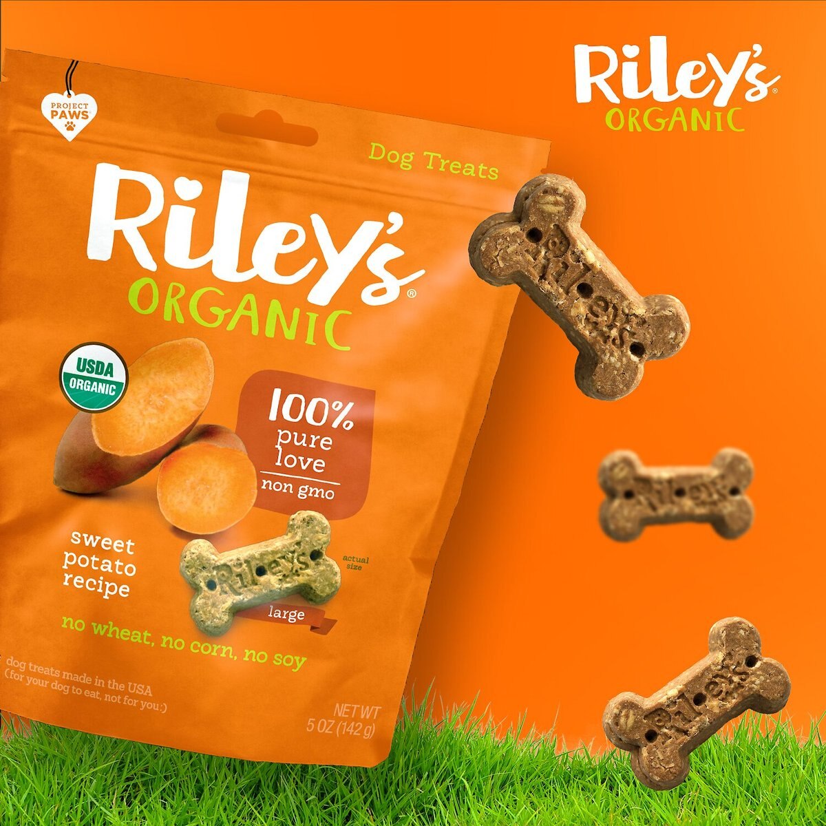 Riley's Organic Sweet Potato Recipe Biscuit Dog Treat， 5-oz bag， Large