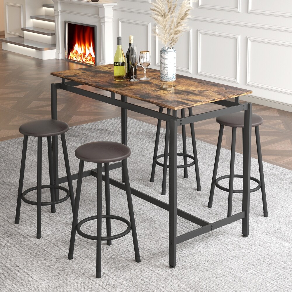 5 Piece Kitchen Counter Height Table Set  Bar Table with 4 Stools