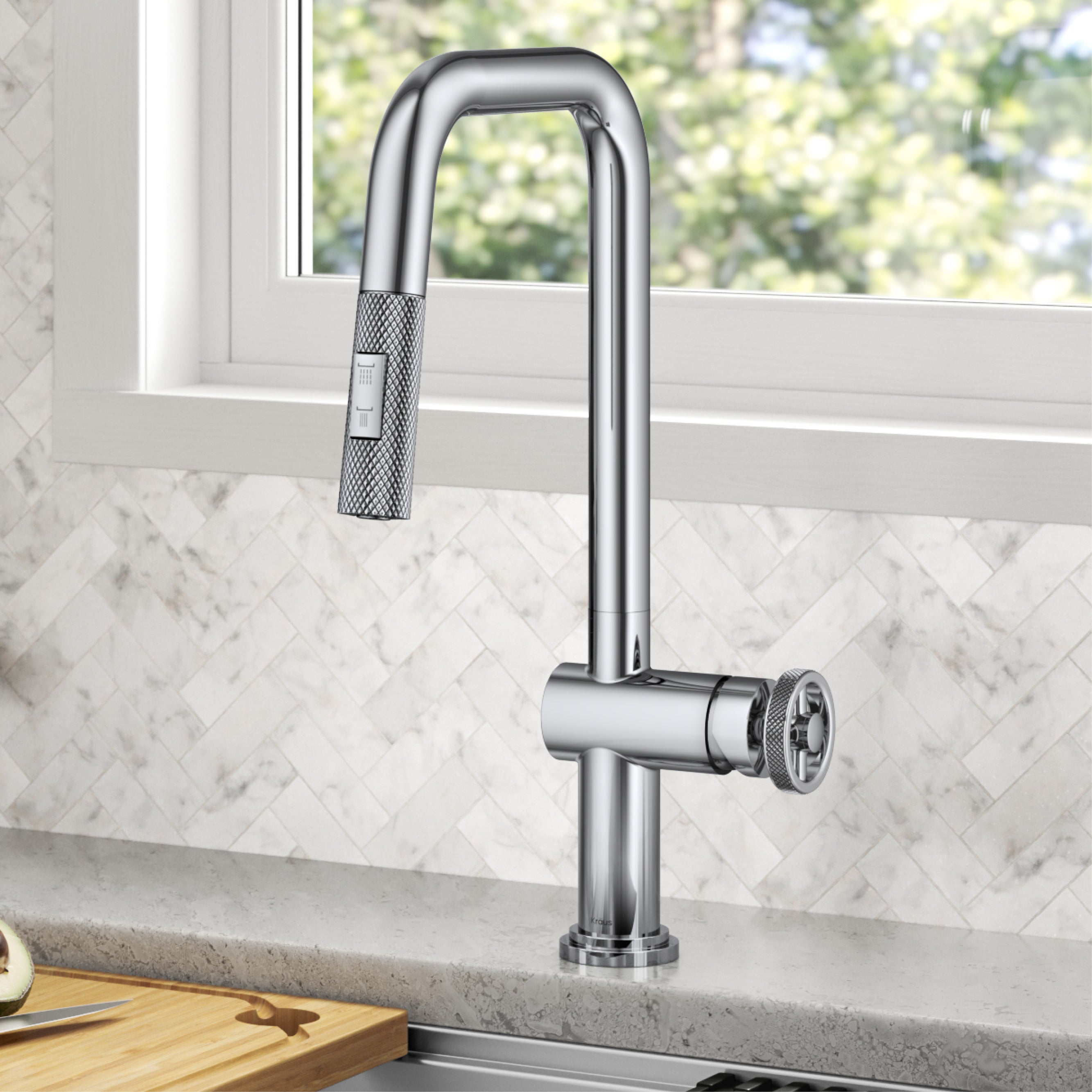 Kraus Urbix Industrial Pull-Down Single Handle Kitchen Faucet in Chrome