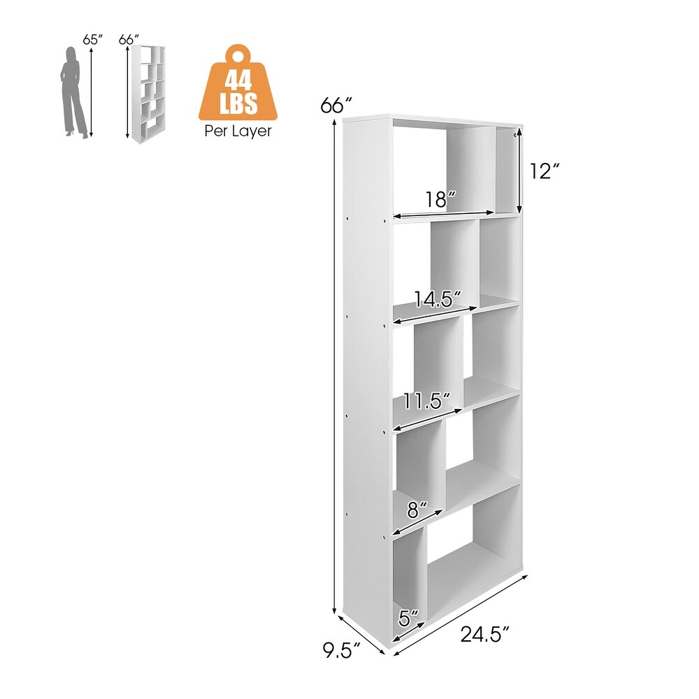 Costway 5 tier Wood Bookcase 66'' Tall Open Storage shelf Display Rack   See Details