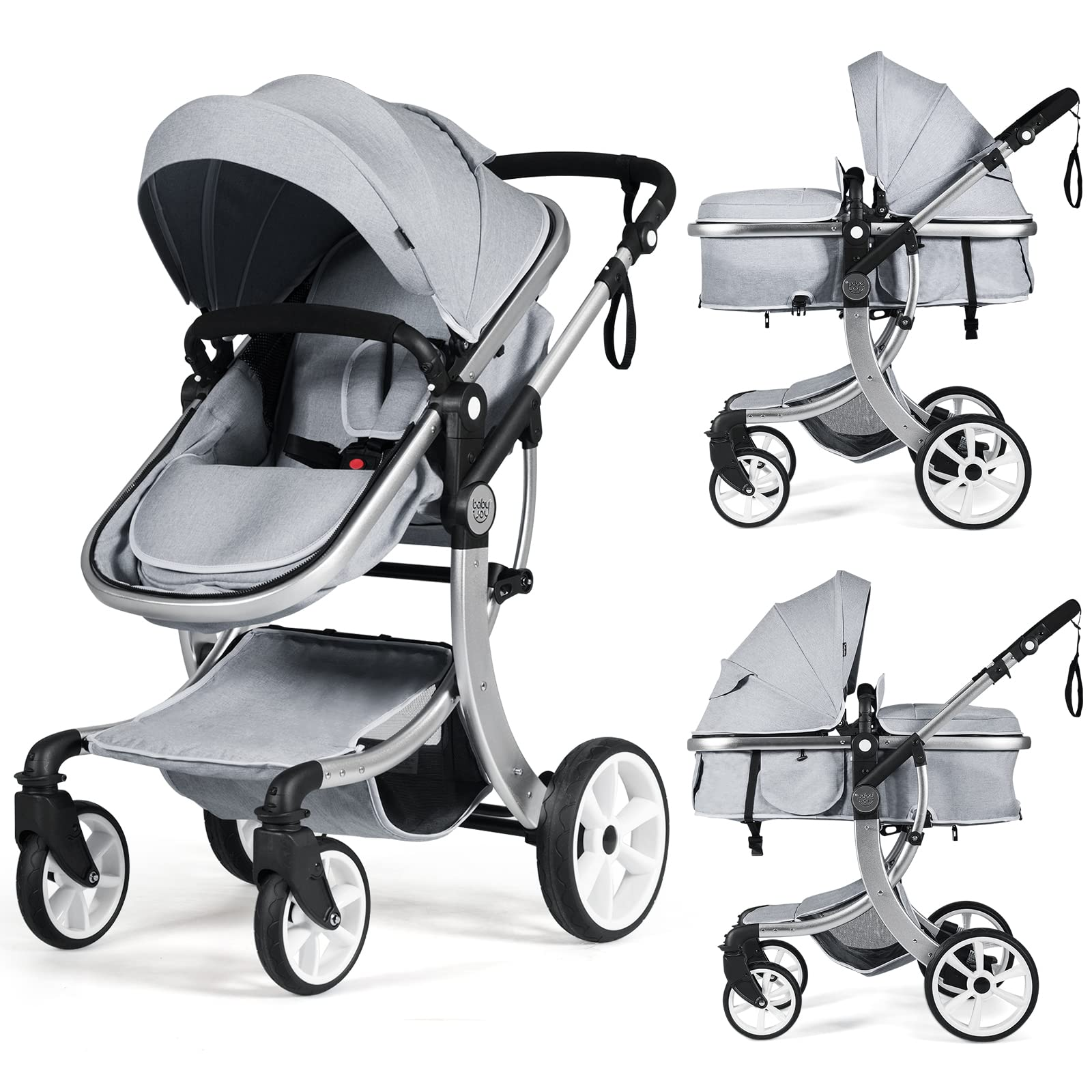 BABY JOY 2-in-1 High Landscape Baby Stroller, Reversible Bassinet Reclining Stroller