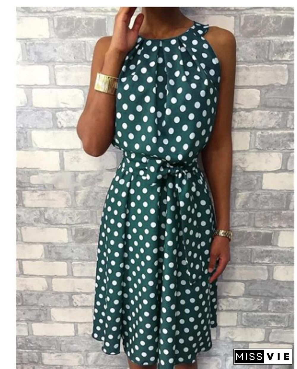 European And American Polka Dot Sleeveless Strapless Round Neck Loose Casual Dress