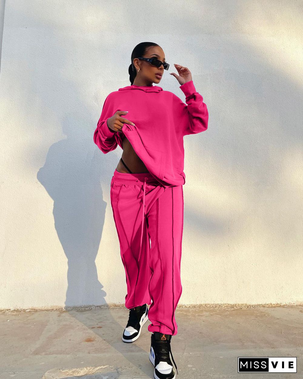 Long Sleeve Oversize Hooded Sport Pants Suit