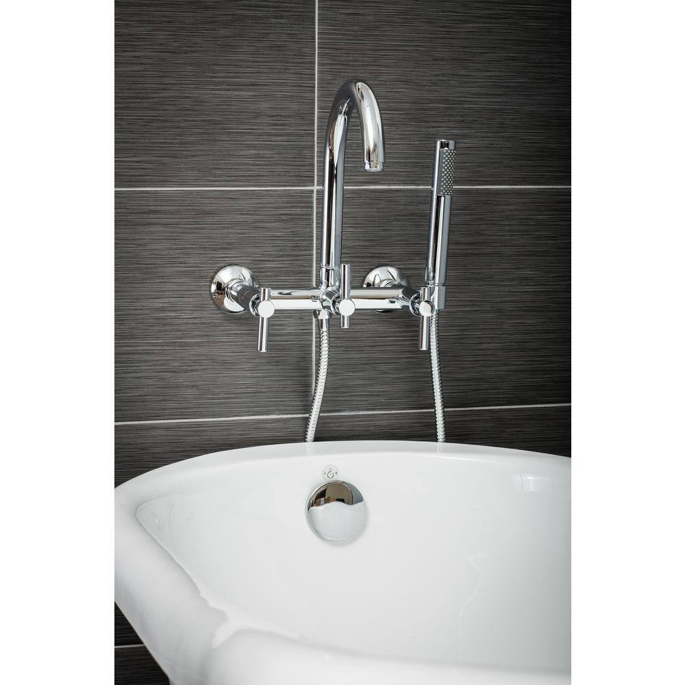 PELHAM  WHITE Modern 3-Handle Wall Mount Tub Faucet with Handshower and Hose Metal Levers in Chrome PW82412-L-PC