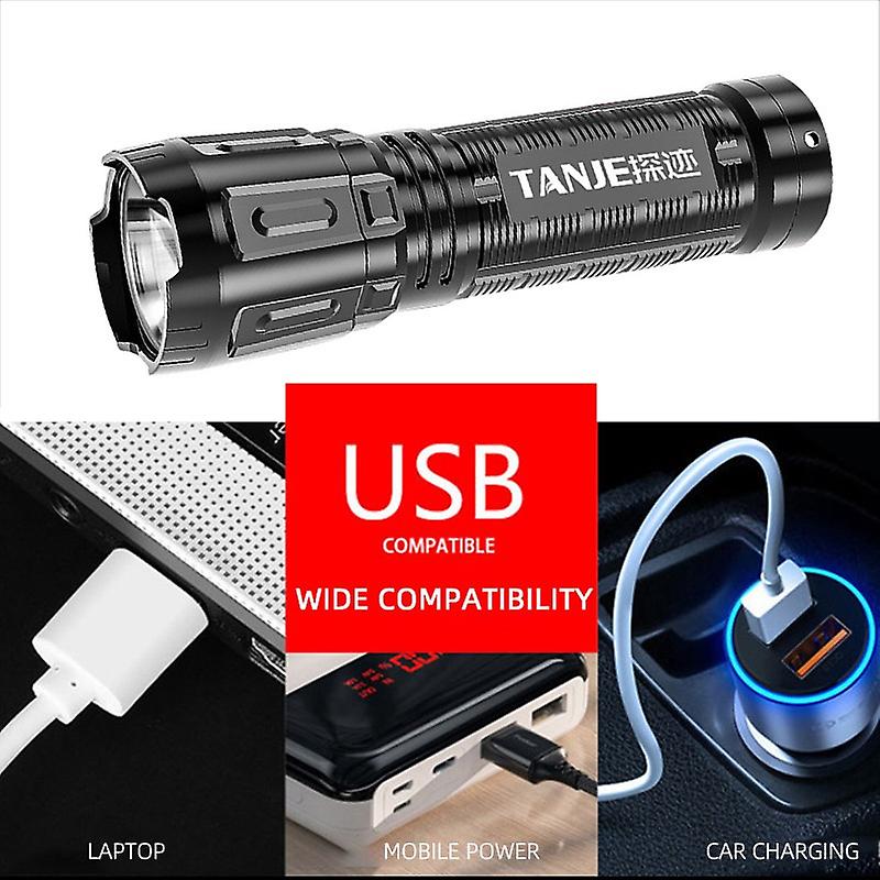 Usb Rechargeable Portable Flashlight Abs Super Bright Mini Waterproof Flashlight， Suitable For Outdoor Camping， Hiking And Cycling