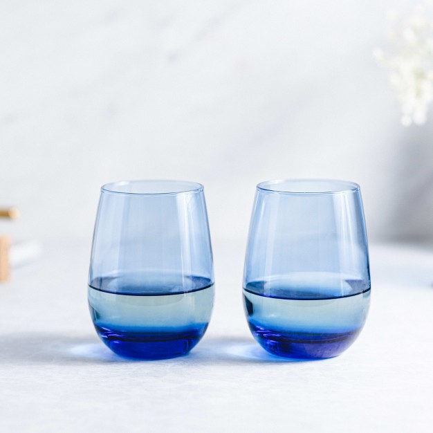 Libbey Classic Blue All purpose Stemless Wine Glasses 15 25 ounce Set Of 6