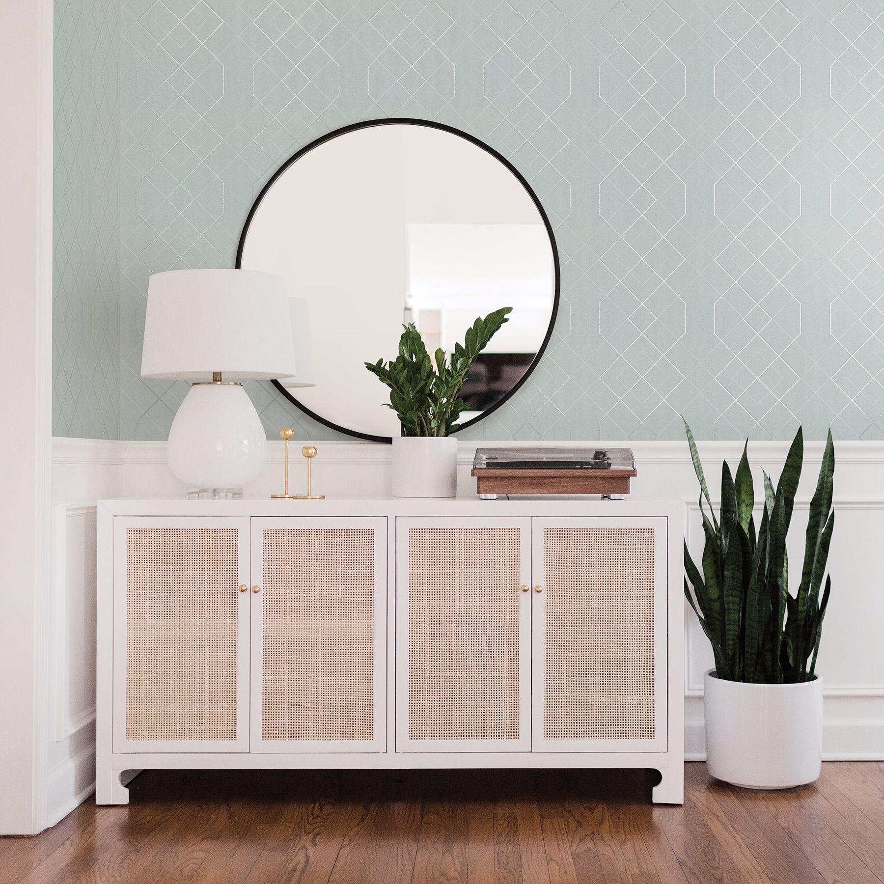 Ballard Geometric Wallpaper in Light Blue from the Scott Living Collection