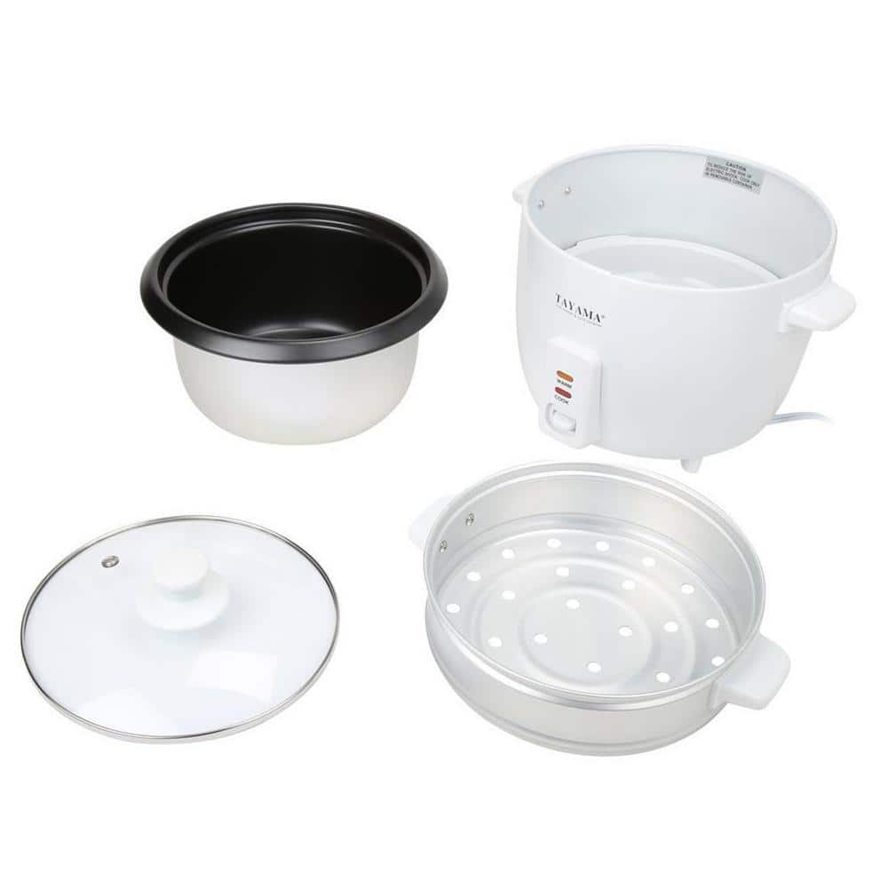 Tayama 16-Cup Rice Cooker with Steam Tray and Glass Lid in White RC-8R