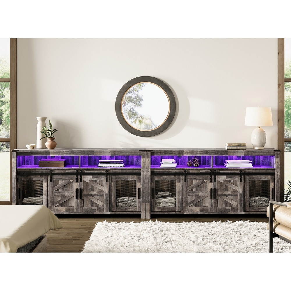LED Farmhouse Entertainment Center with Mesh and Barn Doors  31\