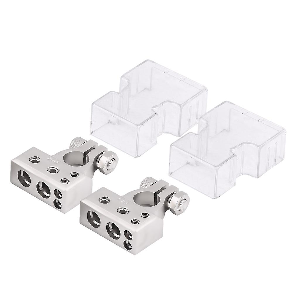 Pair Of Car Battery Terminal Positive and Negative Connector Clamp Silver For 0/1 2 4 8 Awg Gauge