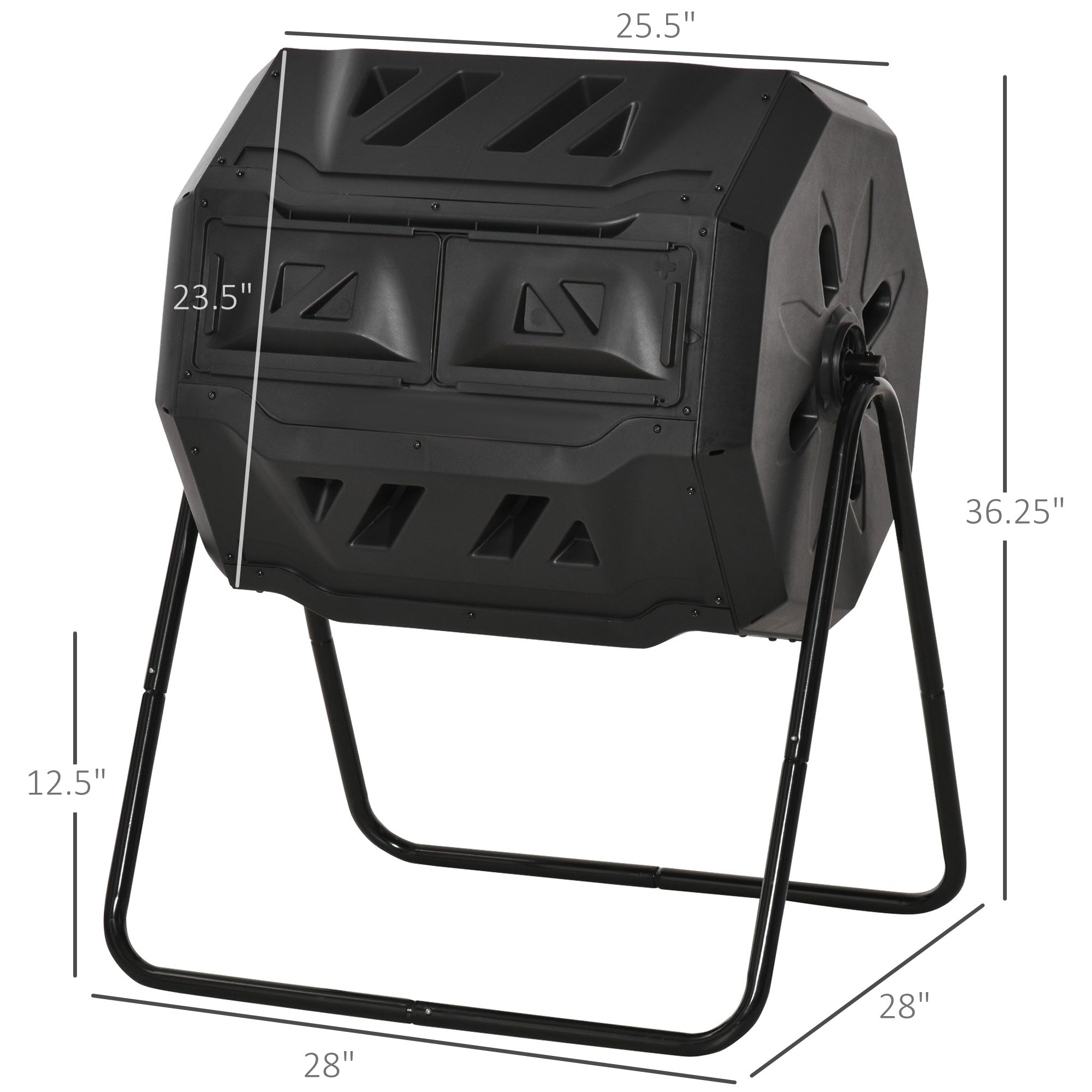 Dcenta Garden Compost Bin with Dual Rotating Tumbler, Outdoor Composter with Sliding Doors, Black