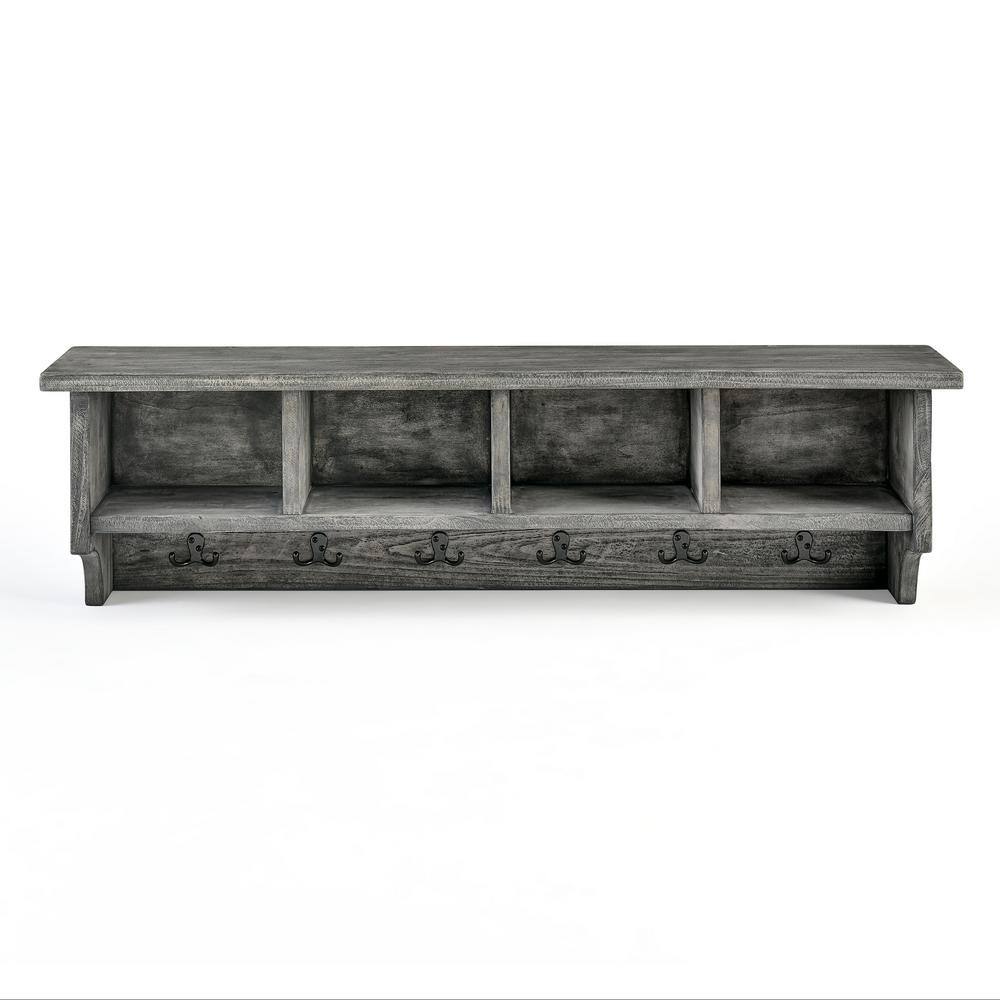 Alaterre Furniture Pomona 48 in. Metal and Reclaimed Wood Entryway Coat Hook with Storage Cubbies Slate Gray AMBA24SG