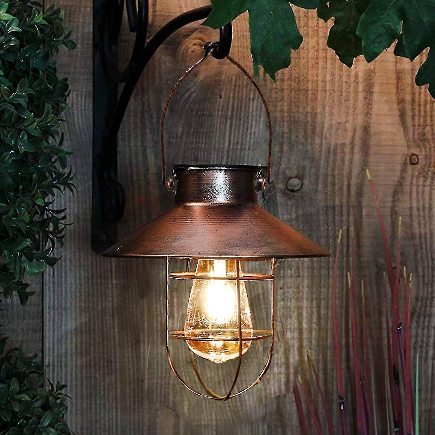 Vintage Metal Outdoor Hanging Solar Lantern With Warm Led Lights Compatible Yard Yard Patio Tree Solar Landscape Lighting Vintage Copper