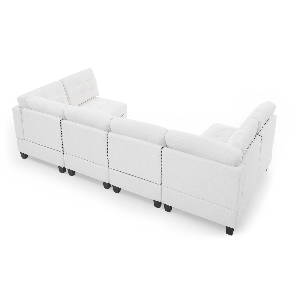 Chenille Modular Corner Sofa U shape Sectional Sofa w/Nailhead