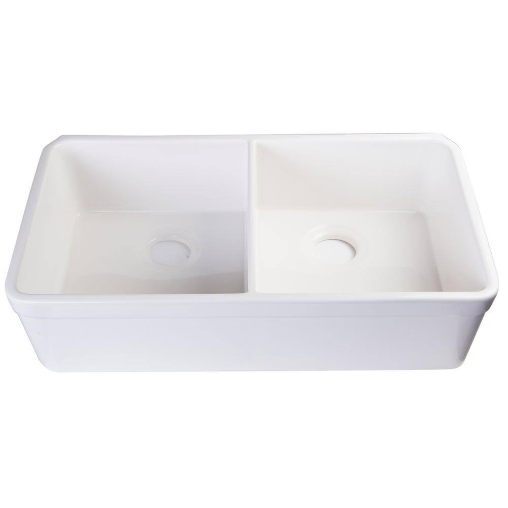 ALFI BRAND Decorative Lip Farmhouse Apron Fireclay 32 in. Double Basin Kitchen Sink in White AB512-W