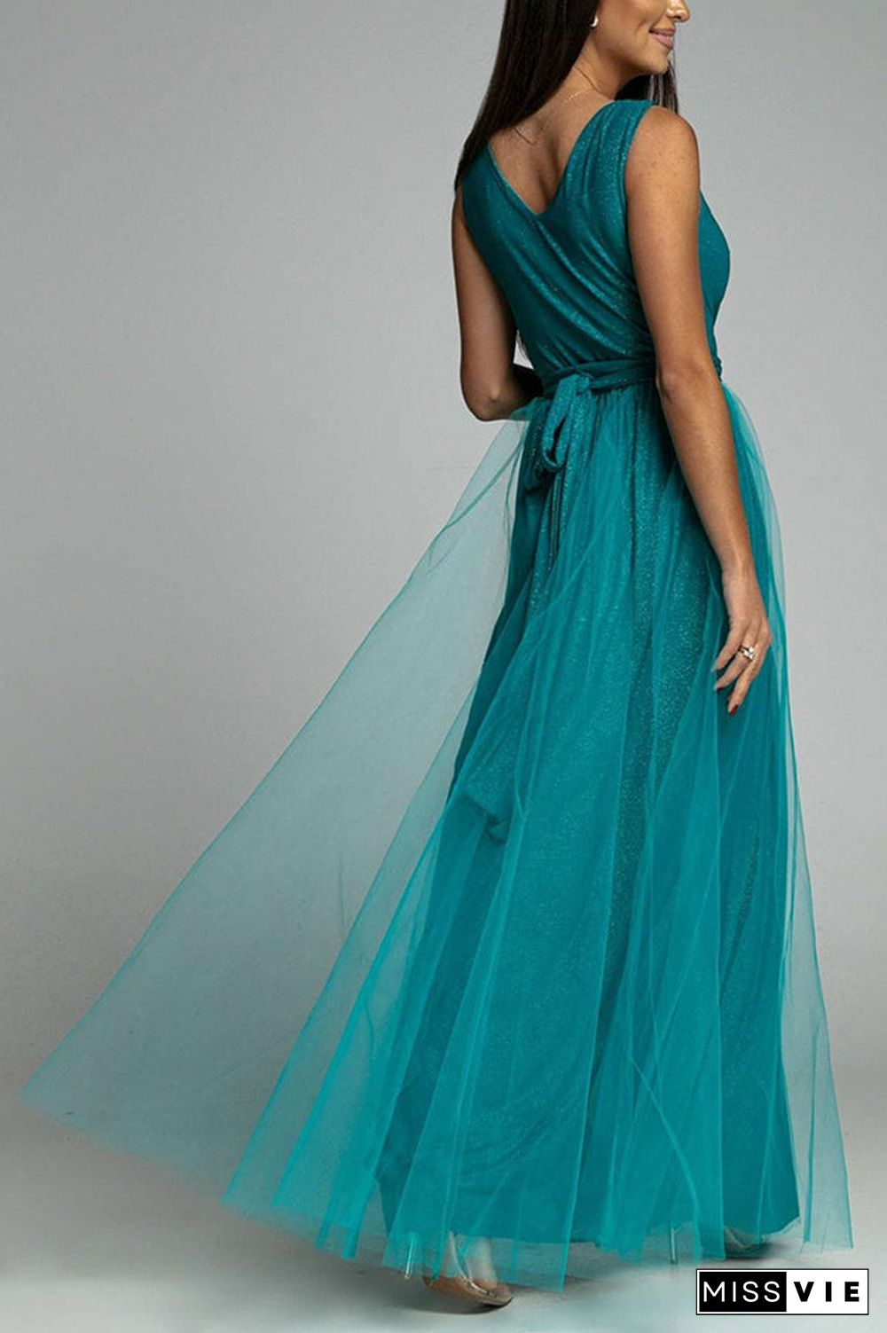 It'S My Day Light Tulle Slit Maxi Dress