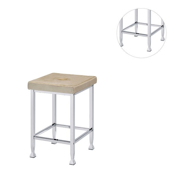 Set of 2 PU Upholstered Counter Height Stool in Beige and Chrome