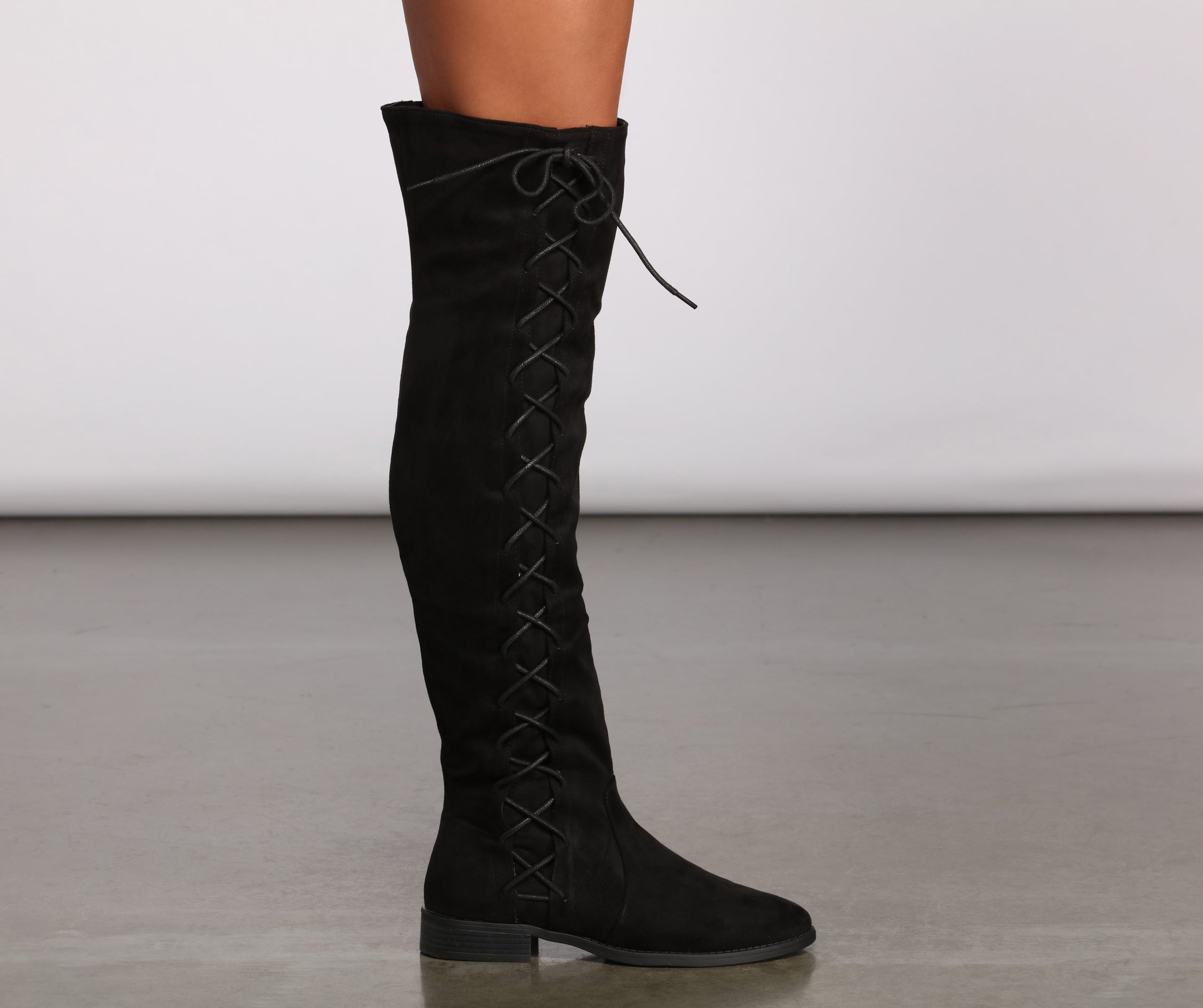 Faux Suede Lace-Up Over-The-Knee Boots