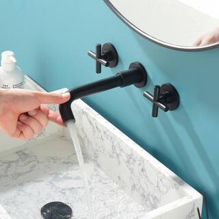 FORCLOVER 2-Handle Wall Mount Claw Foot Tub Faucet with Cross Handles in Matte Black GeYSWNK23