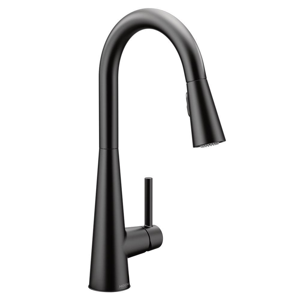 MOEN Sleek Single-Handle Pull-Down Sprayer Kitchen Faucet with Reflex and Power Clean in Matte Black 7864BL