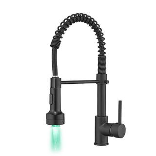 Boyel Living Stainless Steel Faucet Black Single-Handle Faucet Pull-Down Sprayer Kitchen Faucet BM289B-LED-45