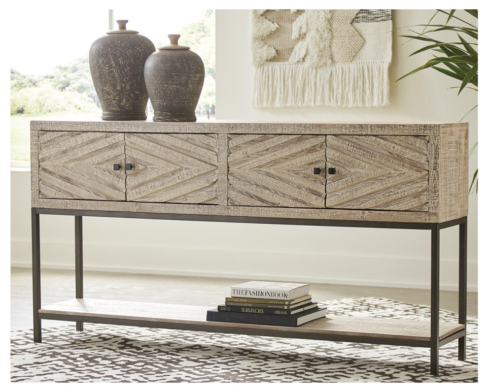 Roanley Distressed White Console Sofa Table   Industrial   Console Tables   by Ashley Furniture Industries  Houzz