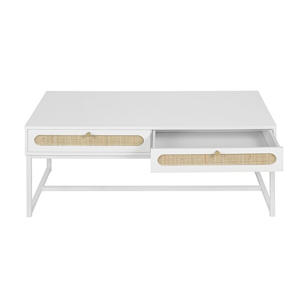 2 Rattan Drawer Coffee Table，Modern Furniture Decor，for Living Room Reception，Rectangular Unique Coffee Table