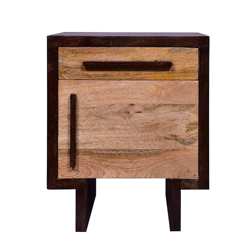 18.5 Inch Single Modern Contemporary Style Mango Wood Nightstand Side Table with 1 Drawer and Door， Cafe and Natural Brown