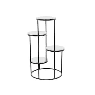 Litton Lane 31 in. White Marble 4 Tier Plantstand with Black Base 040248